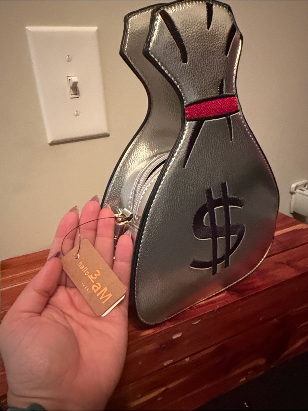 Holographic Money Bag Crossbody Bag with Dollar Sign - Picture 3 of 7
